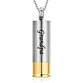 Oinsi Shotgun Shell Cremation Jewelry Urn Necklace For Ashes Of Loved Ones -Dad/Mom/Son/Grandma/Grandpa Cylinder Memorial Locket Pendant Necklace