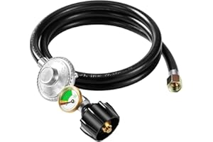 Suppmen Propane Regulator with Hose, Propane Gas Hose with Propane Tank Gauge, 5 Feet Universal QCC1 Propane Adapter Hose kit for LP Gas Grill 3/8 Female Flare Nut for Grill Heater Fire Pit Stove etc.