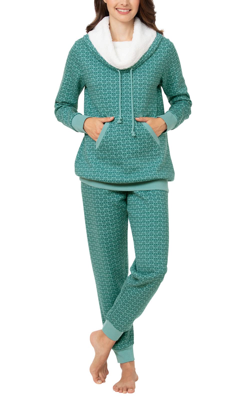 PajamaGram Women's Sleepwear - Fleece Pajamas For Women, Teal Floral, LG Image
