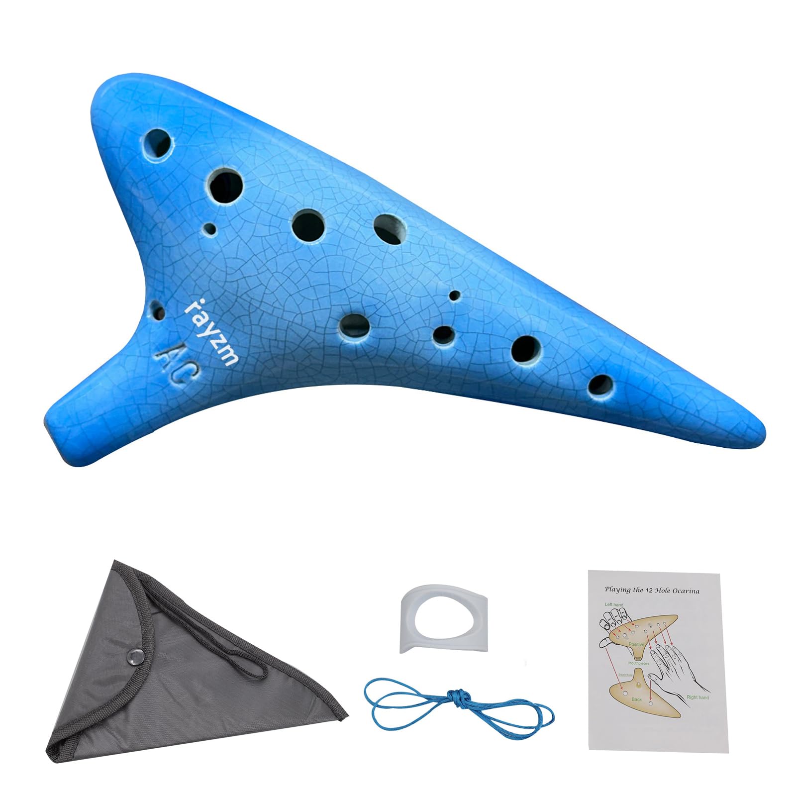 Rayzm 12-Hole Alto C Ceramic Ocarina, 13-note C Major, Beginner Ocarina Wind Musical Instrument with Padded Carry Bag for Music Lovers