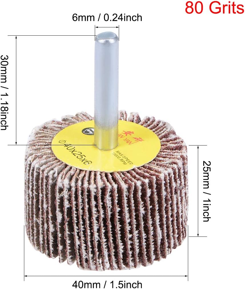 sourcing map 1-1/2 Inch Flap Wheels Shank Mounted Sanding Disc Abrasive Wheel 80 Grits 5 Pcs - Image 3