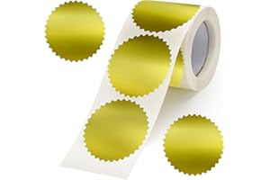 Anwyll Embossing Stickers 300Pcs 2'' Gold Foil Seals Stickers for Certificates Self Adhesive Envelope Seal Label Sticker with Serrated Edge Blank Embosser Stamp Sticker for Book Invitation Notary Seal