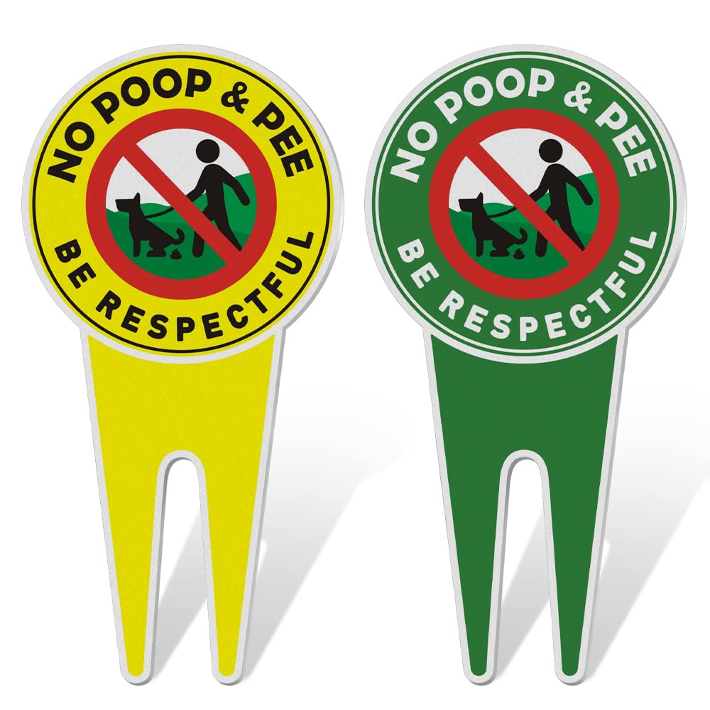 2 Pcs No Dog Poop Signs Yard Signs, Eye-catching Warning No Pooping Dog Signs, Double Sided UV resistant Waterproof Metal Yard Sign, Easy Mounting Outdoor Use 30 x 15 cm (2 Colors)
