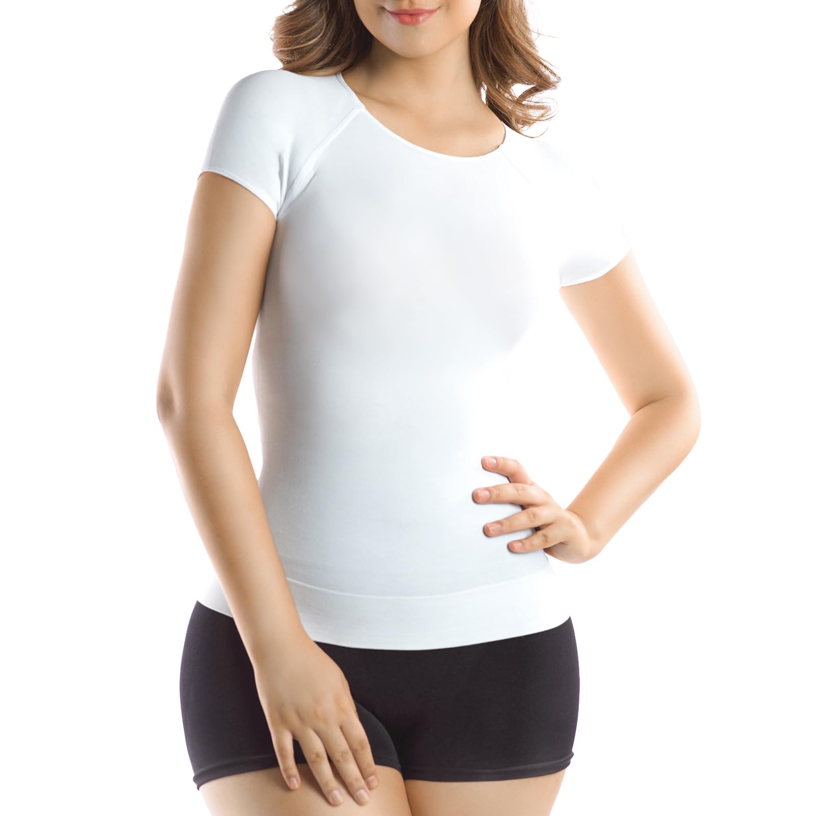Photo 1 of +MD Women's Seamless T-Shirt Scoop Neck Short Sleeve Comfort Light Control Shapewear Undershirt Pyjamas