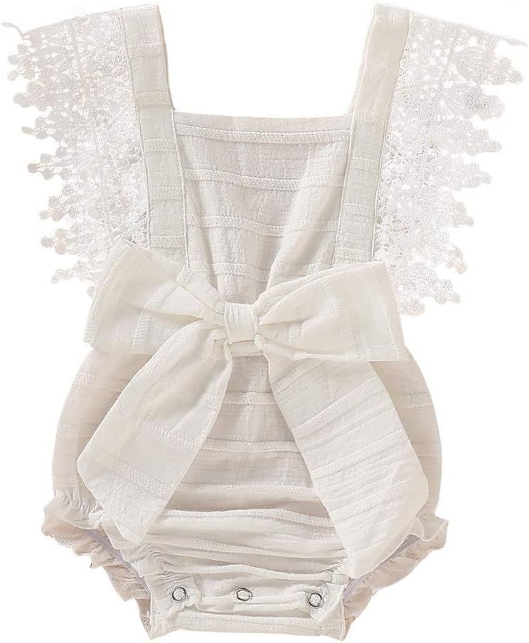Carolui Newborn Baby Girls Romper Bowknot Lace Ruffle Backless Princess Jumpsuit Sunsuit