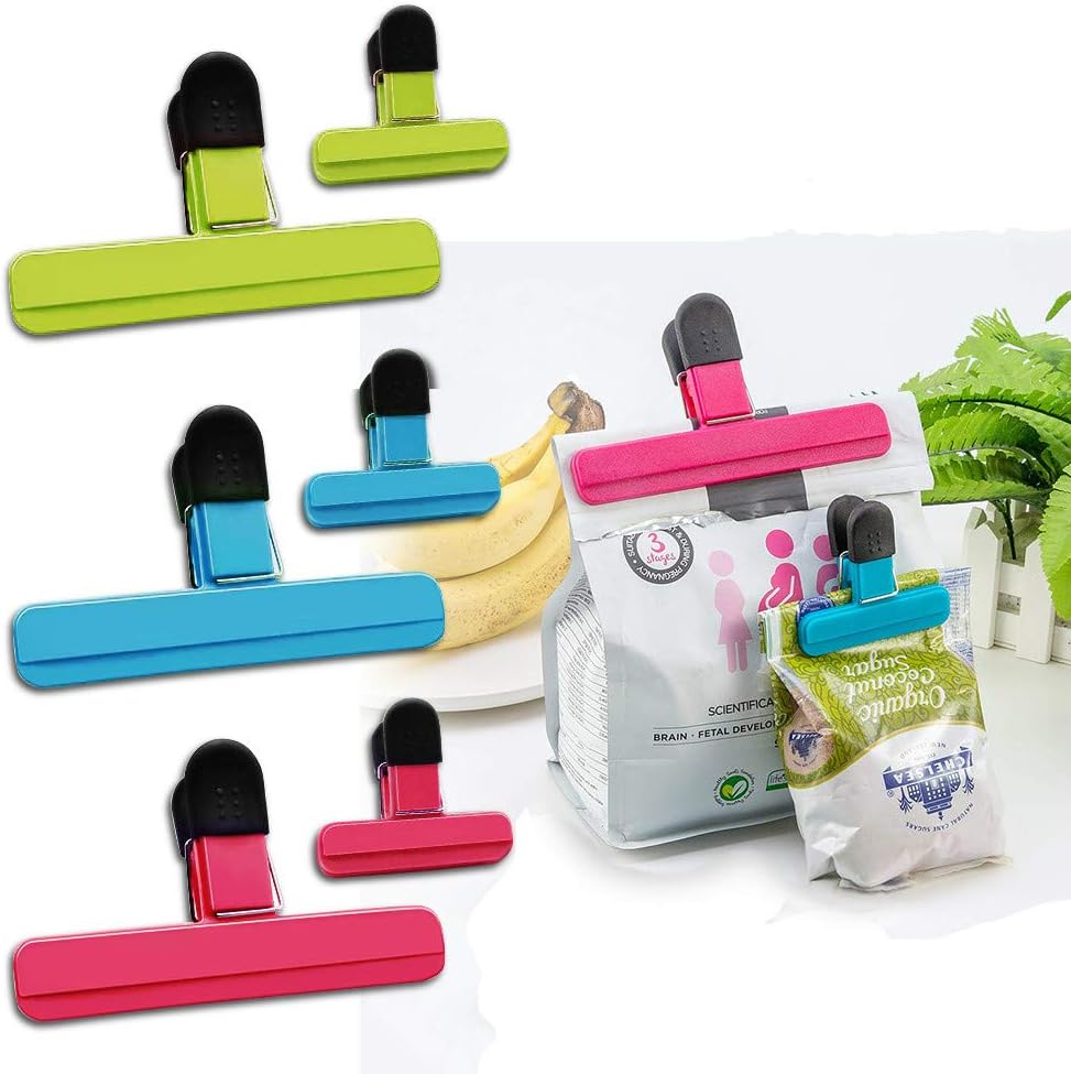 Large Chip Bag Clips - Food Clips Plastic Heavy Duty Air Tight Seal Grip Assorted Colors for Coffee Potato and Food Bags - 6Pcs