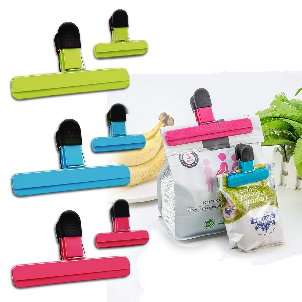 Large Chip Bag Clips - Food Clips Plastic Heavy Duty Air Tight Seal Grip Assorted Colors for Coffee Potato and Food Bags - 6Pcs
