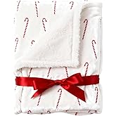 Christmas Sherpa Blanket Throw Size - Reversible Sherpa Fleece Blanket - Super Soft Double Sided Throw for Bed, Sofa, Couch - Thick, Warm, Soft & Plush - Cozy Xmas Winter Bedding - Candy Cane, 50x60