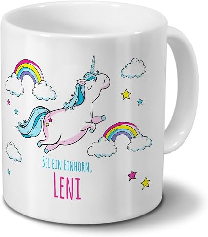 Personalisiert Tasse Mit Namen Lisa – Motiv 'Dickes Einhorn', 325 Ml, Spülmaschinengeeignet, Weiß