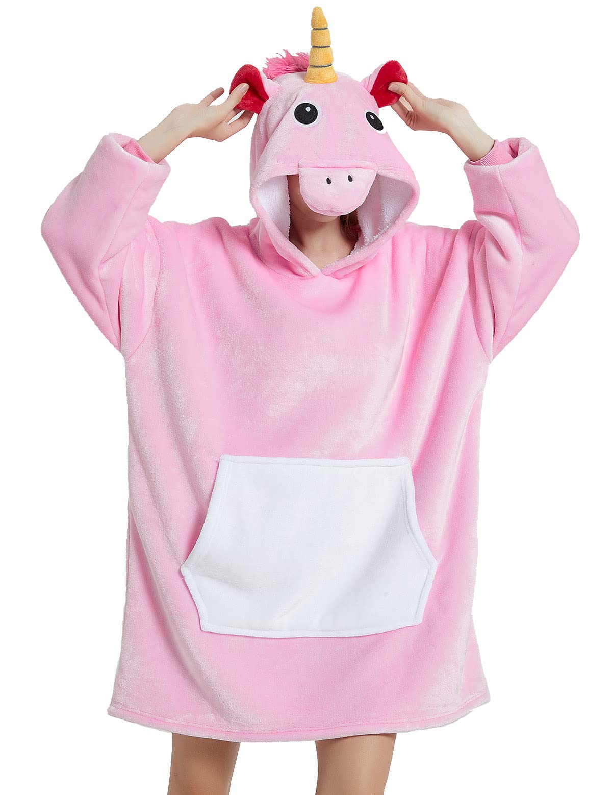 chuangminghangqi Oversized Blanket Hoodie Adult Sweatshirt Warm Plush With Big Pocket Hooded Snuggle Blanket WomenFluffy Loungewear Sherpa Fleece Throw Wearable Blanket Ideas (S, Pink) — image 1