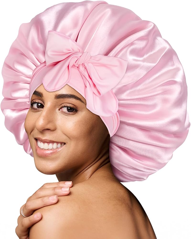 BONNET QUEEN Silk Bonnet for Sleeping Pink Medium Satin Hair Wrap