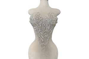 JPUMLEY.PKSN Handmade Silver Glass Rhinestones Bodice lace Applique Hand Sewing Beaded Sequins Trim Patches for Dress Clothes Skirts Multiple Design Styles Accessories (V)