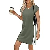 Sampeel Summer Dresses for Women 2026 Casual Cap Sleeve Dress Color Block Beach Vacation Clothes Spring Dress Side Split
