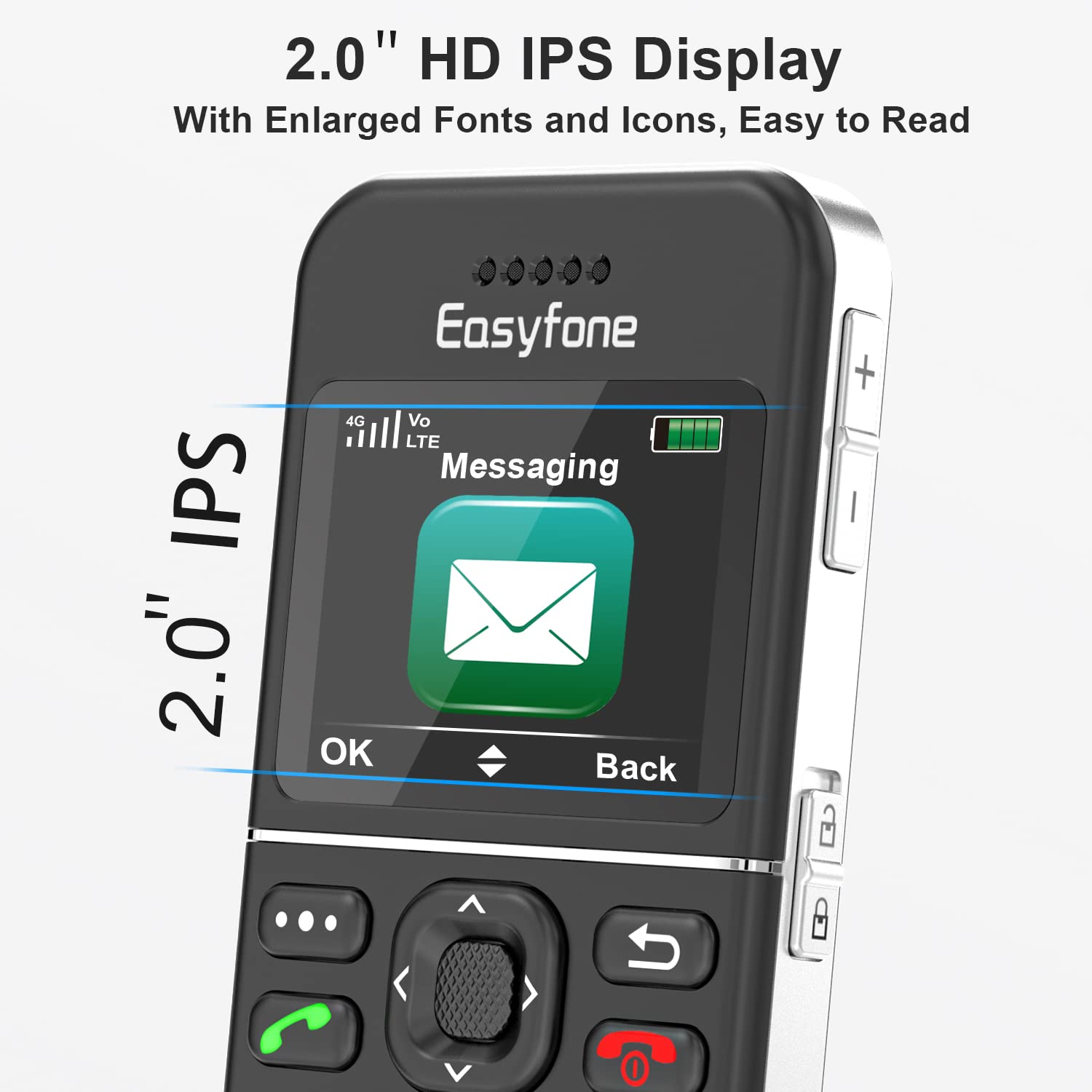 Easyfone T100 4G Big Button Easy-to-Use Cell Phone, 2.0'' HD Display, Clear Sound, SOS Button, SIM Card Included, 1500mAh Battery with a Charging Dock, FCC Certified