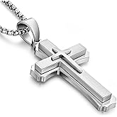 ZDaoBen Men's Cross Necklace 316L Stainless Steel Large Heavy Cross Pendant for Men Polished Jewelry Rolo Chain with 22'' 24'' 26''