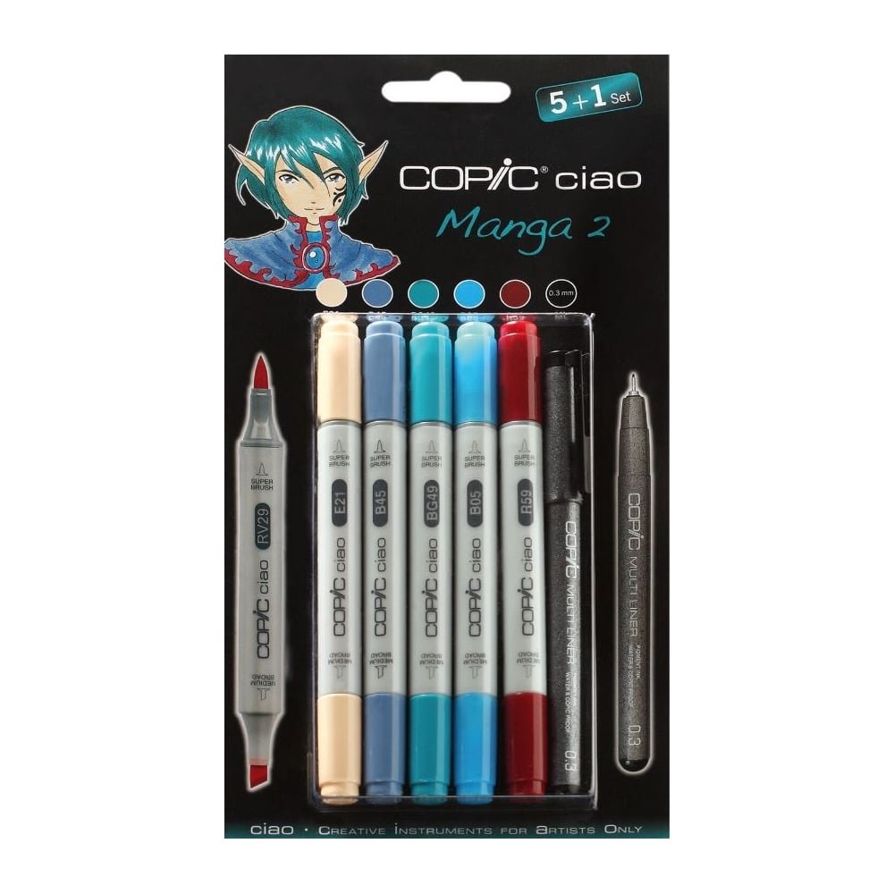 COPIC Ciao Coloured Marker Pen - 5+1 Set Manga 2, for Art & Crafts, Graphics, Highlighter, Design, Anime, Professional & Beginners, Art Supplies & Colouring Books — image 1