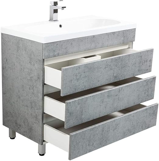 Lomadox Badezimmer Stand Waschtisch Set Mit Unterschrank In Beton Optik B H T 91 90 47cm Amazon De Kuche Haushalt