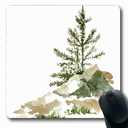 Ahawoso Mousepads For Computers Drawing Forest Young Pine Trees Rocks By Watercolor Nature Cedar Sketch Redwood Shrub Design Hand Oblong Shape 79 X