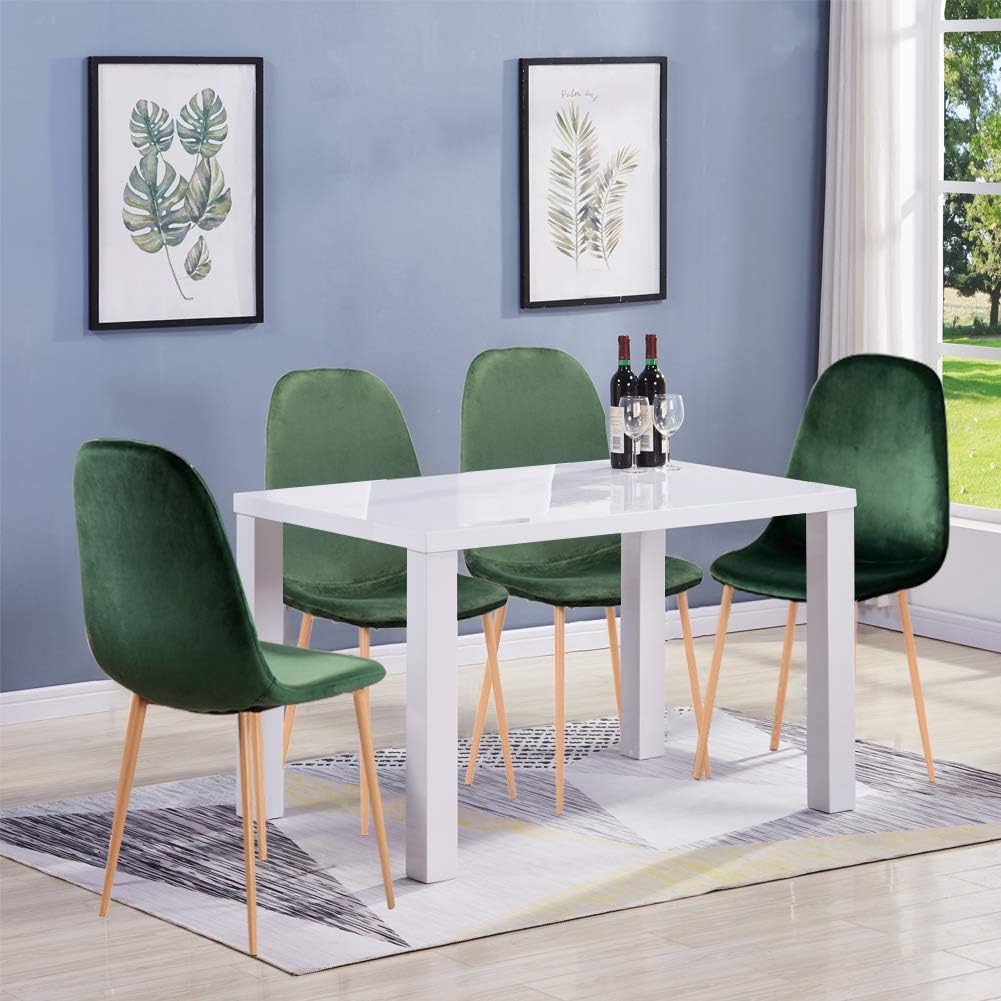 Green Goldfan High Gloss Dining Table And Chairs Set 4 Soft Velvet Sturdy Seat Chairs Modern Kitchen Table Dining Room Set Furniture Dining Room Furniture Umoonproductions Com