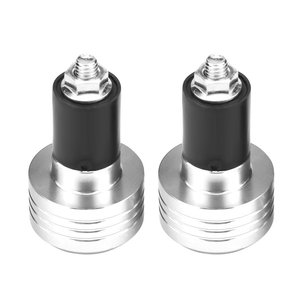 Qiilu Universal Anti-Vibration Handlebar End Caps - Pair of 22 mm Aluminium Motorcycle (Silver)