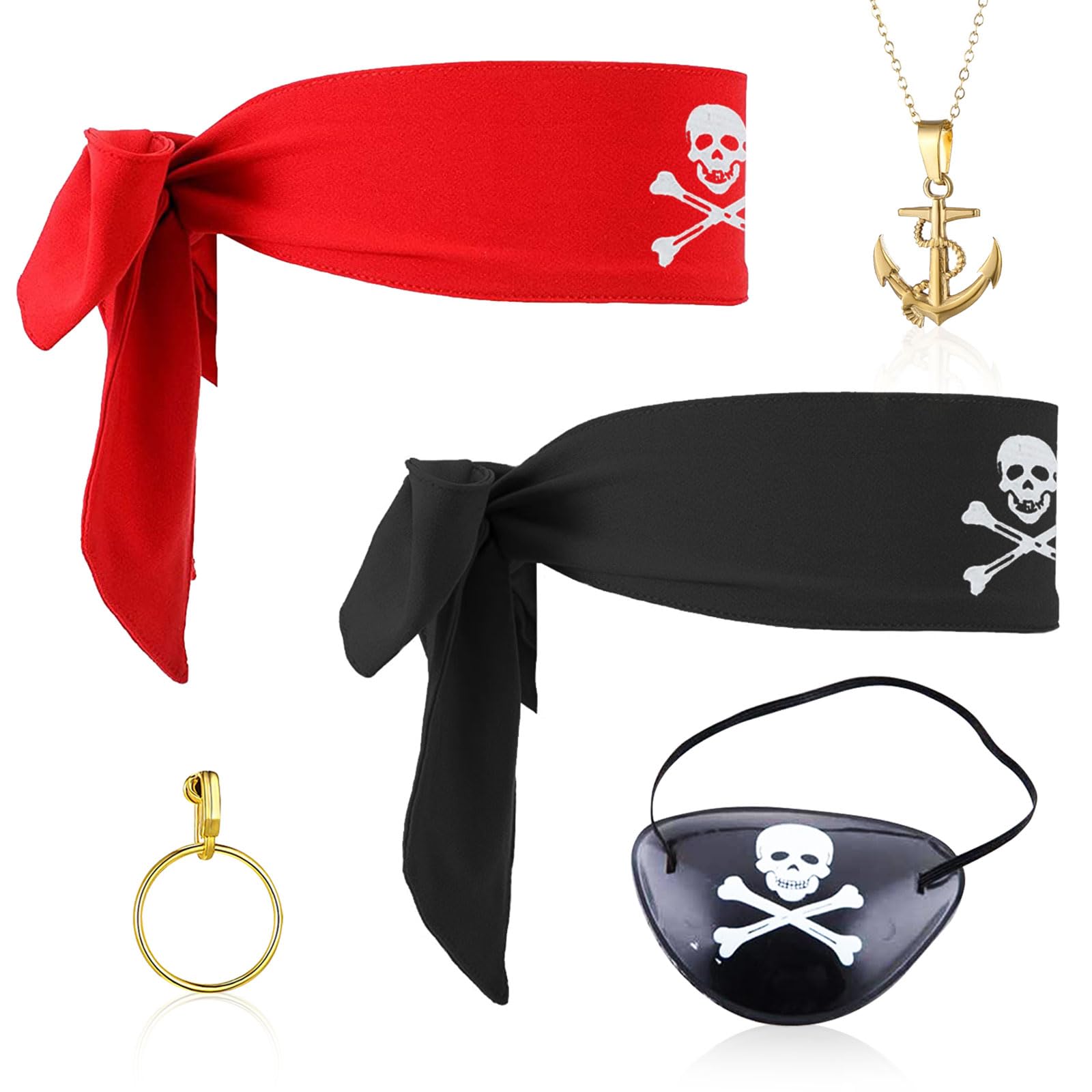 SKHAOVS 5 Pcs Pirate Accessory Set: Eye Patches, Head Scarf for Halloween & Pirates
