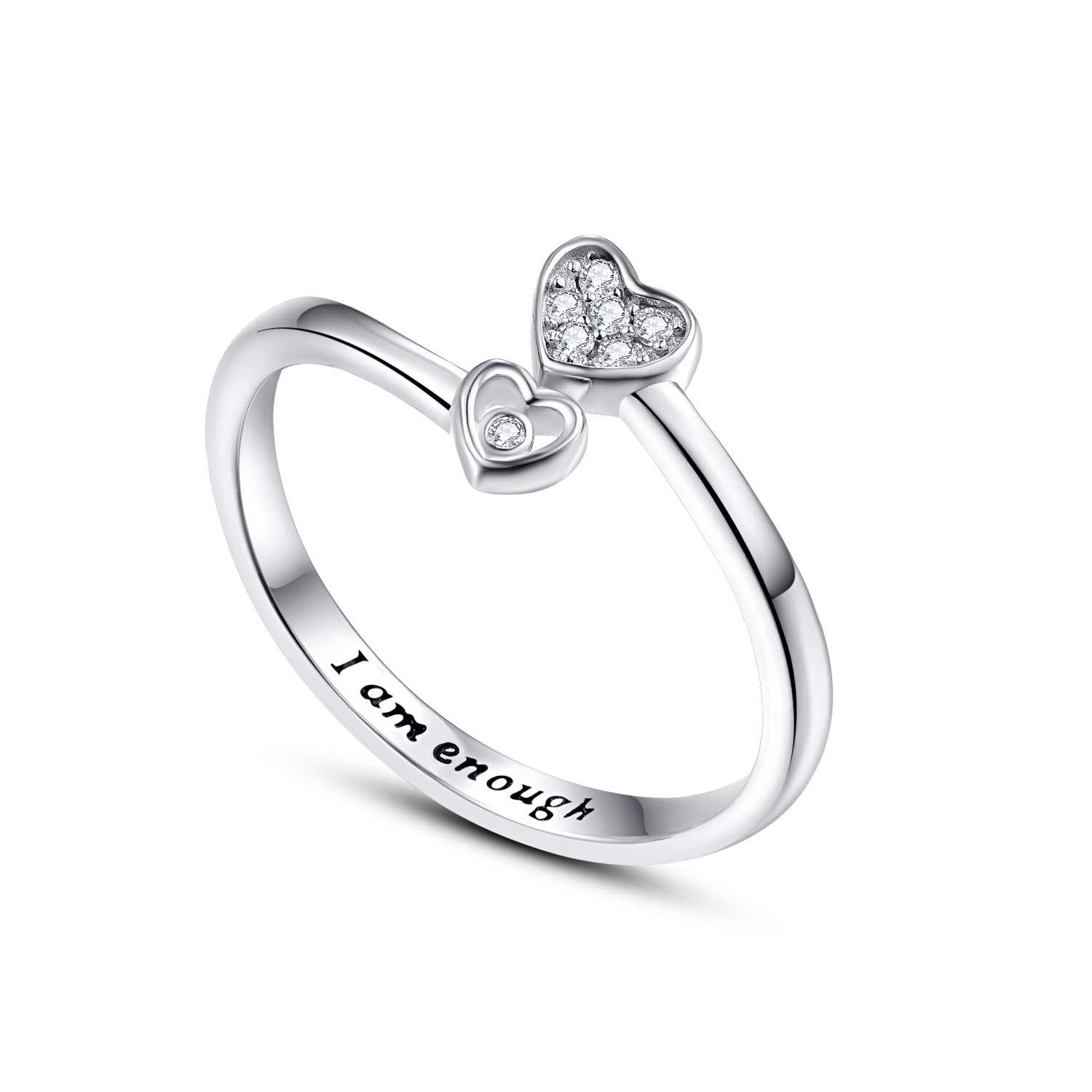 TANGPOET Thumb Ring for Women 925 Sterling Silver Cubic Zirconia Adjustable Open Ring, Engraved I am enough Inspirational Rings, Jewellery Gifts for Ladies Girls