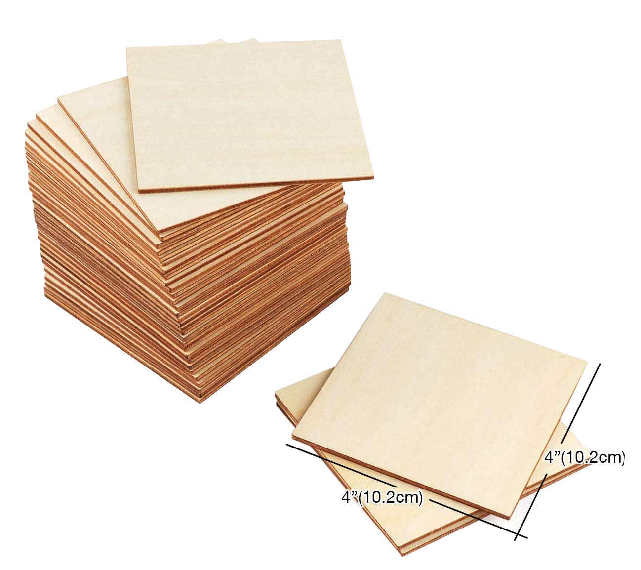 Thiecoc Wood Pieces 50 Pcs 10cm Wood Squares Blank Natural Wood Slices Wooden Squares Cutout Tiles for DIY Crafts Home Decoration Painting Staining Unfinished Wood Cup Coasters