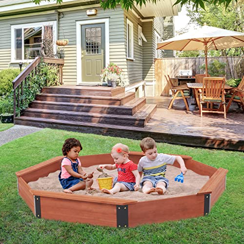 85''x78''x9'' Wooden Octagon Sandbox with Cover Large Sandpit for