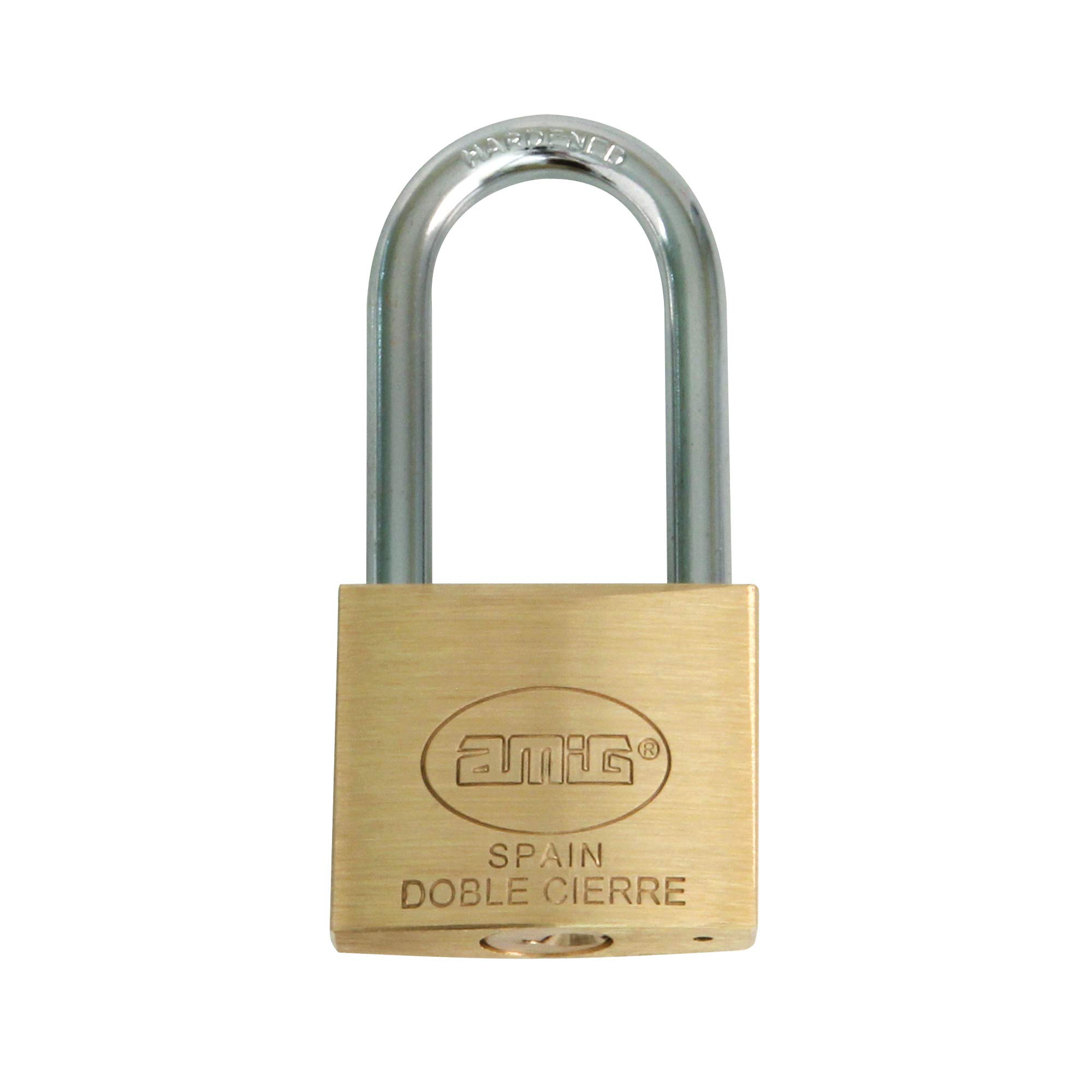 Amig – Brass Padlock with Long Shackle – 45 mm Width – Includes 2 Keys – Hardened Steel Shackle – Ideal for Gym Lockers, Doors, Cabinets, Suitcases