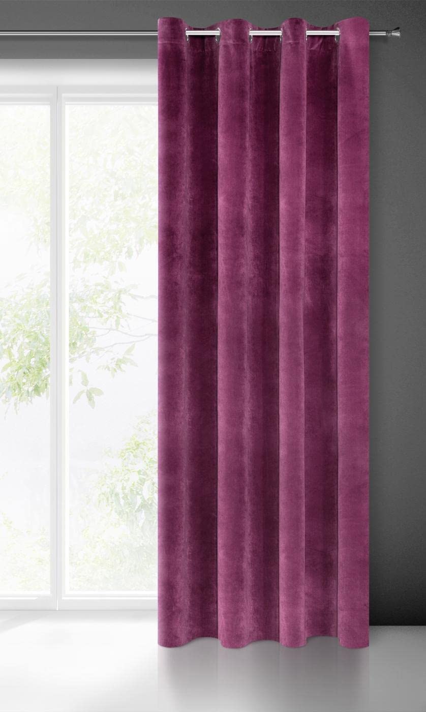 Eurofirany VILLA Soft Plain Opaque Velvet Curtain with Eyelets - 1 Unit, Fluffy Panel Drape Classic Glamour Elegant Living Room, Bedroom, 290 g/m2, W55 x L98, Dark Purple