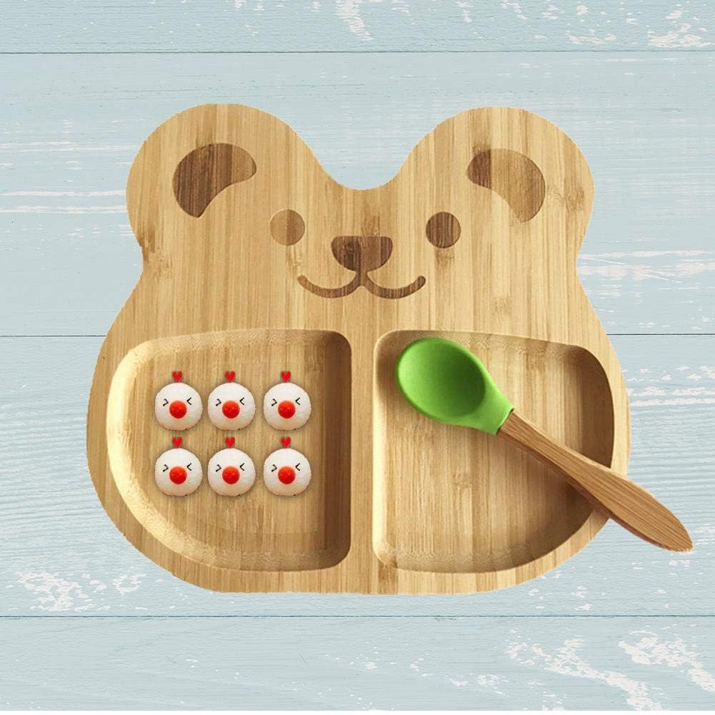 Ventouse Avec Ventouse En Silicone Assorti Pour Bebe Pour Tout Petits Et Enfants Set De Cuilleres A Plateau Circulor Assiette En Bambou Pour Enfants Vaisselle Le Repas De Bebe