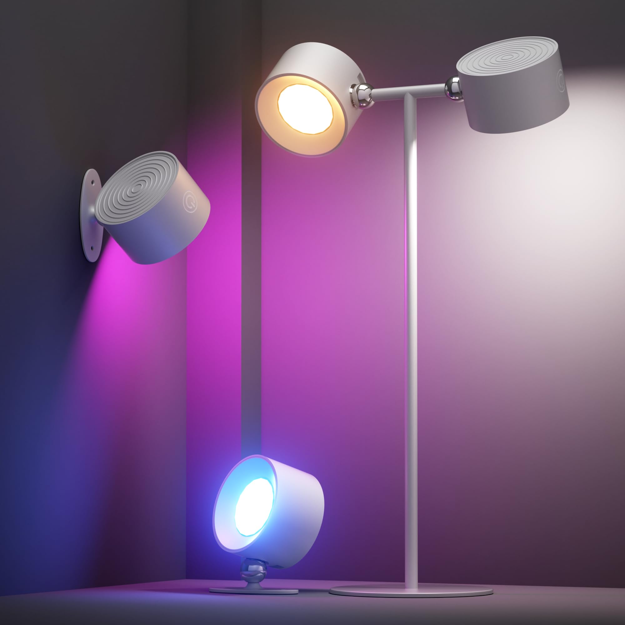 2in1 RGB Table Lamp,Dual Head Desk Lamp,2000mAh Repchargeable Wall Lamp with Magnetic, 360°Rotary Adjustment, 3 Color Modes,Touch and Remote Control, Wireless Reading Lamp for Bedroom Bedside Table