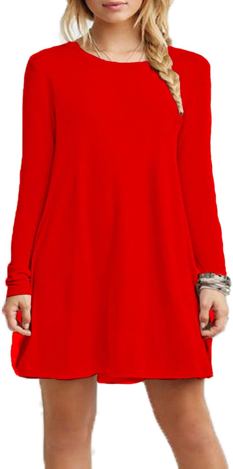 Kids Children Long Sleeve Swing Skater Dress Plain Print Dress 2-14 Years Polka Dot, Tartan Print