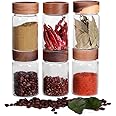 SAIOOL 6 Pcs Small Glass Spice Jars with Label,High Sealing Threaded Mouth,with Black Printed Spice Labels - 8.79oz /260ml*6,Empty Cylinder Spices Bottles,Storage Jars with Airtight Screw Lids