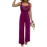 BLENCOT Womens Velvet Jumpsuit Winter Sleeveless Wide Leg Rompers Casual Fall Overalls