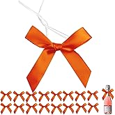 60PCS 3 Inch Orange Twist Tie Bows for Gift Bags, Twist Bows for Treats, Satin Ribbon Bows with Twist Ties Gift Wrap Bows, Pretied Bows for Cake Pops, Party Favors, Baby Shower, Gift Packaging