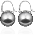 OwMell Elegant 925 Sterling Silver Pearl Drop Earrings Dangle Stud Gold Plated Earrings for Women Large Size 12mm