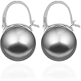 OwMell Elegant 925 Sterling Silver Pearl Drop Earrings Dangle Stud Gold Plated Earrings for Women Large Size 12mm