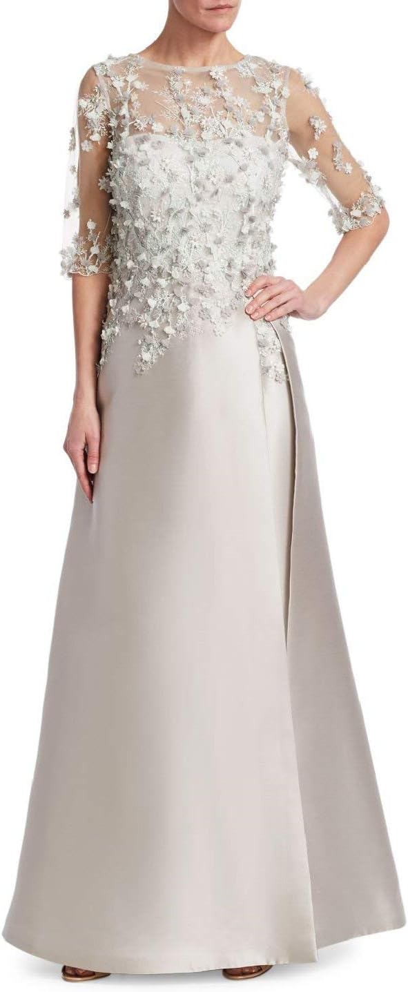 Teri Jon Floral Applique Embellished Evening Gown Dress