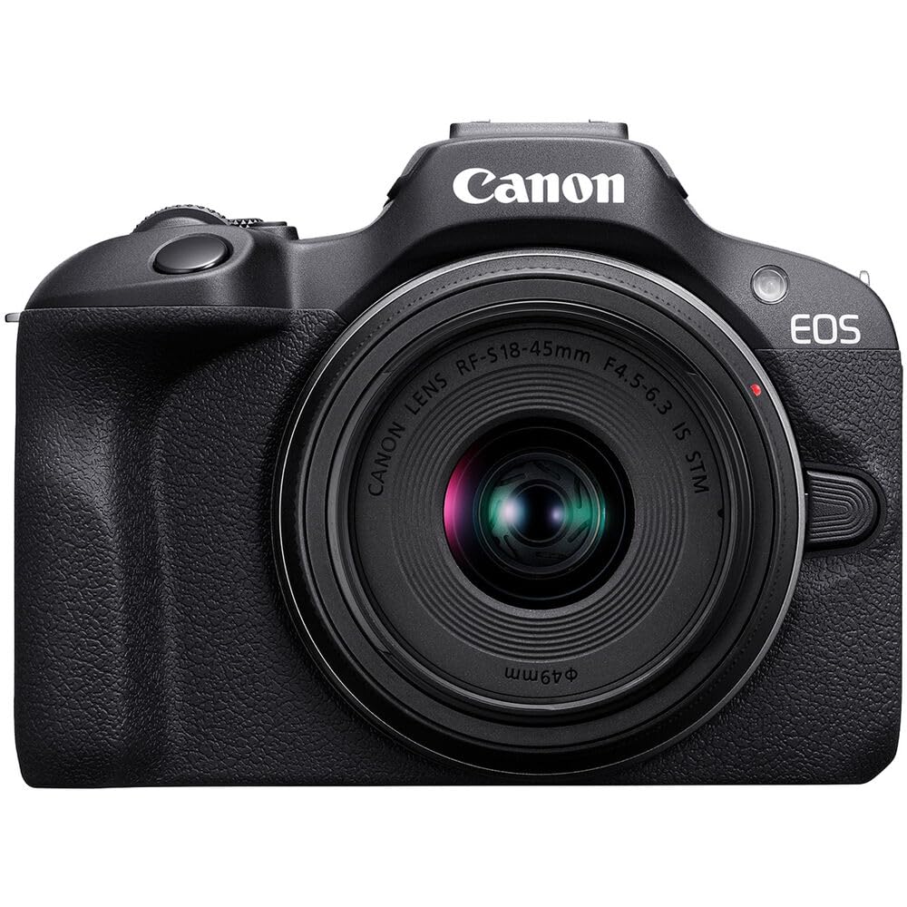Canon EOS R100 Mirrorless Camera with RF-S18-45mm F4.5-6.3 IS STM Lens Kit, 24.1 Megapixel CMOS (APS-C) Sensor, 4K Video, RF Mount | Black Bundled with 64GB Memory Card & Camera Shoulder Bag (3 Items)