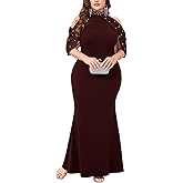 CYCLAMEN Plus Size Evening Gowns with Pearl Rhinestone Cold Shoulder Halter Neck Chiffon Curvy Mermaid Formal Maxi Dress