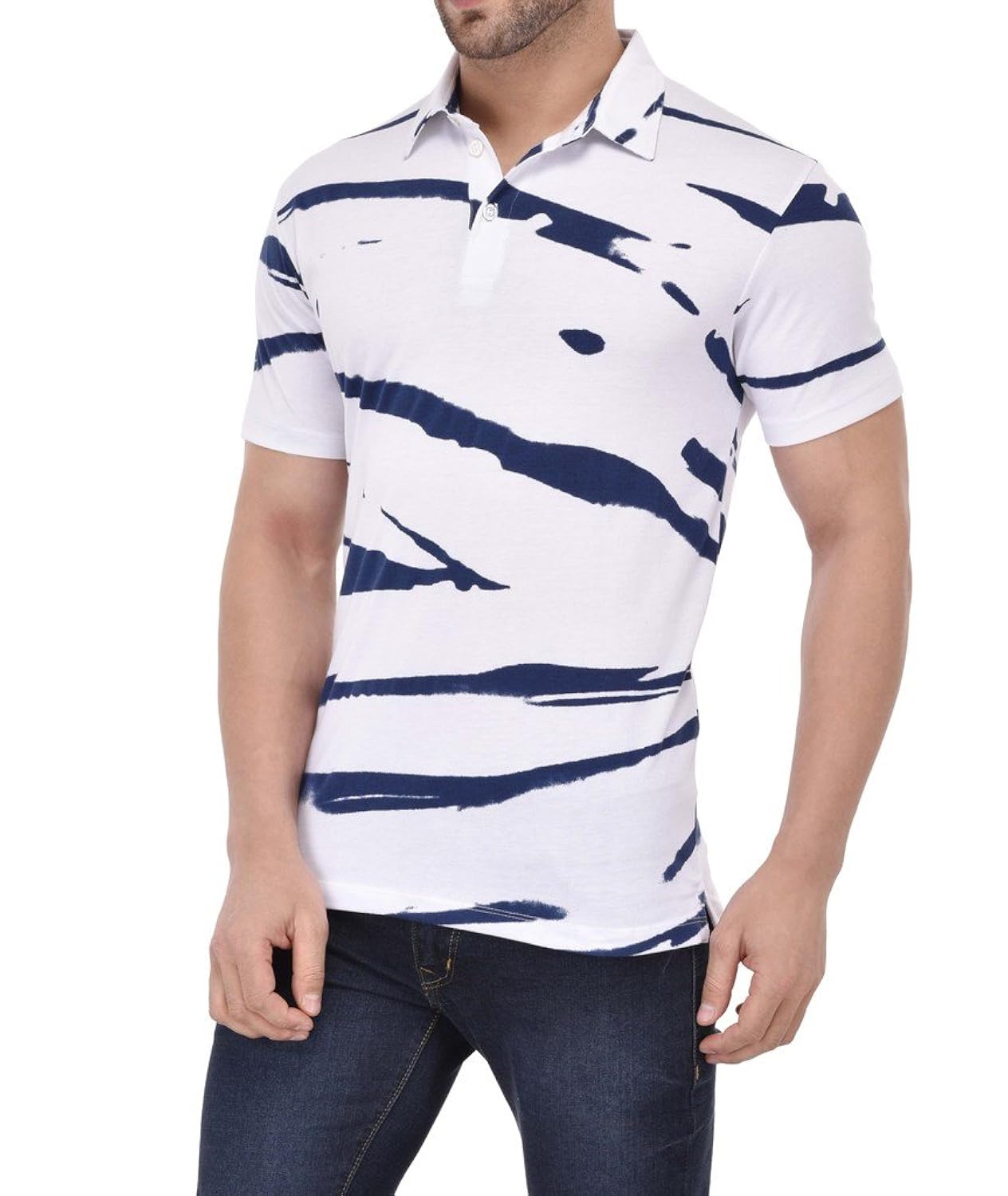 vivid bharti white half sleeve printed men's polo tshirt