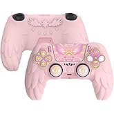 PlayVital Magic Wings Protective Silicone Cover Skin for ps5 Controller – Soft Anti-Slip Grip Protector Case for ps5 Controller with Thumbstick Caps & Stickers, Charging Station Compatible - Pink