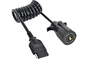 Oyviny 7 Way Round to 5 Way Flat Coiled Trailer Plug Adapter 7 Pin to 5 Pin Trailer Coiled Wiring Adapter Full Length 5 Foot (60 inches)