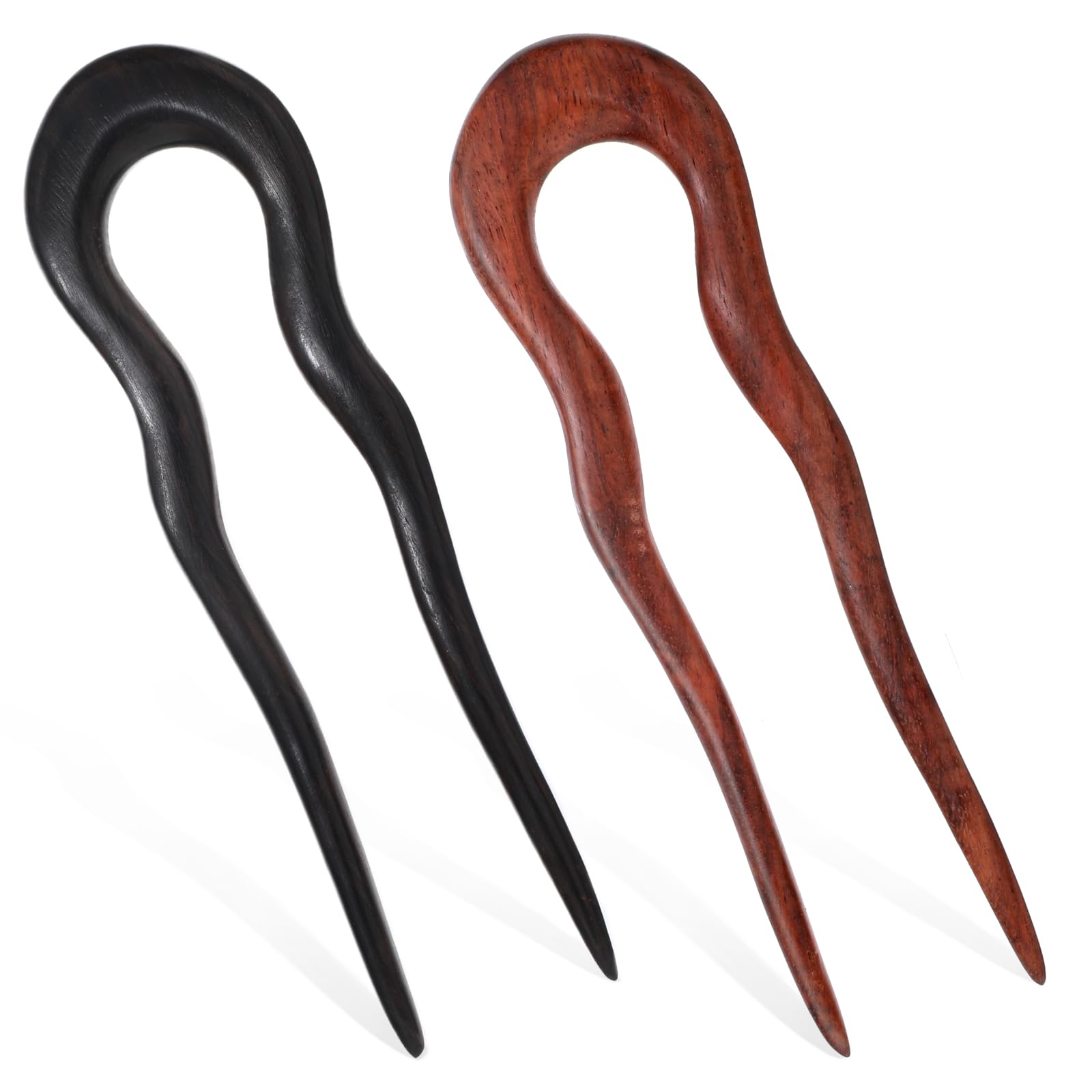 2Pcs Wooden Hair Sticks for Women U Shape Hair Forks for Long Hair Handmade Carved French Hairpin 2-Prong Vintage Wood Hair Pins for Women Girls Chignon Bun Updo Hairstyle Thin Thick Hair