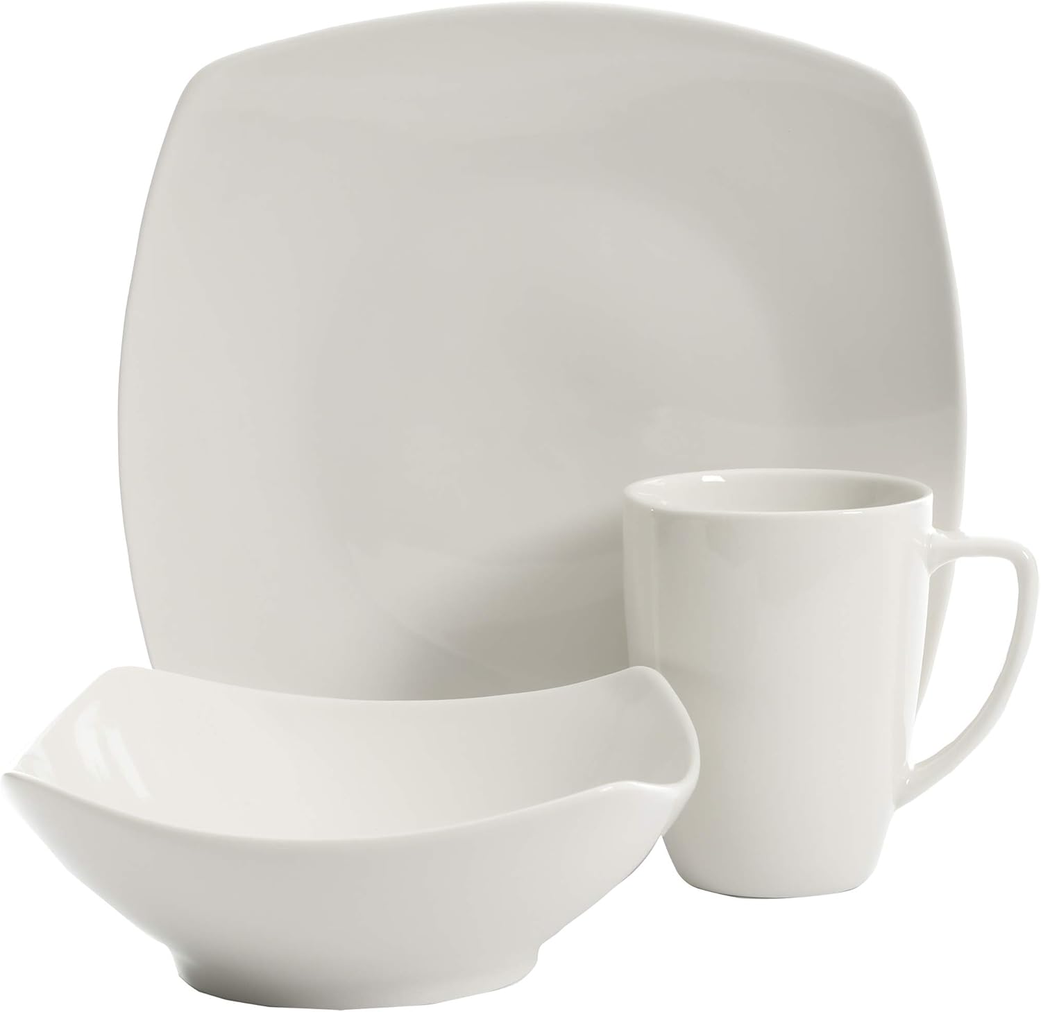  | Gibson Zen Buffet Square Dinnerware Set, Service for 4 (12pcs), White: Dinnerware Sets