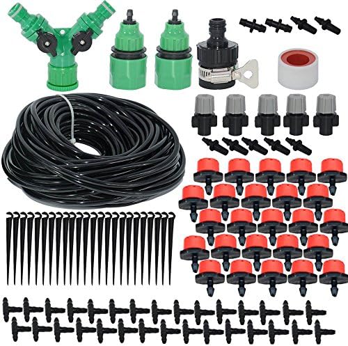 Drip Fog System, Sweet Mall Self Watering Irrigation & Misting Cooling Kit, 82ft 1/4 Hose, 5 Mist Sprayers, 25 Dripper- Irrigation Cooling System for Garden Landscape Flower Bed Patio Plants