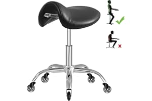 Saddle Stool with Wheels 300 lbs Weight Capacity, Heavy Duty Rolling Stool for Medical Massage Salon Kitchen Spa Drafting Nail-Tech,Height Adjustable,360 Swivel,Wide Thick Seat Padding (Premium Black)