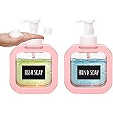 Segbeauty 2pcs Shower Foam Soap Dispensers, 16.9oz Pink Empty Plastic Foam Soap Pump Bottles, 500ml Reusable Hand Soap Dispenser with Label Stickers, Square Foaming Body Soap Dispenser Foam Container
