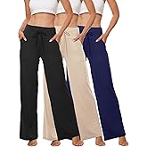 JULGIRL 3-Pack Women's Wide Leg Yoga Pants Comfy Lounge Pajama Sweatpants Casual Palazzo Bottoms with Pockets